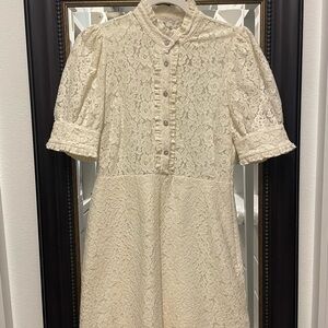 Zara Cream Lace Dress with puff sleeves